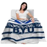 personalized byu cougars floral stripes blue white blanket latest model