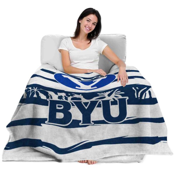 personalized byu cougars floral stripes blue white blanket latest model