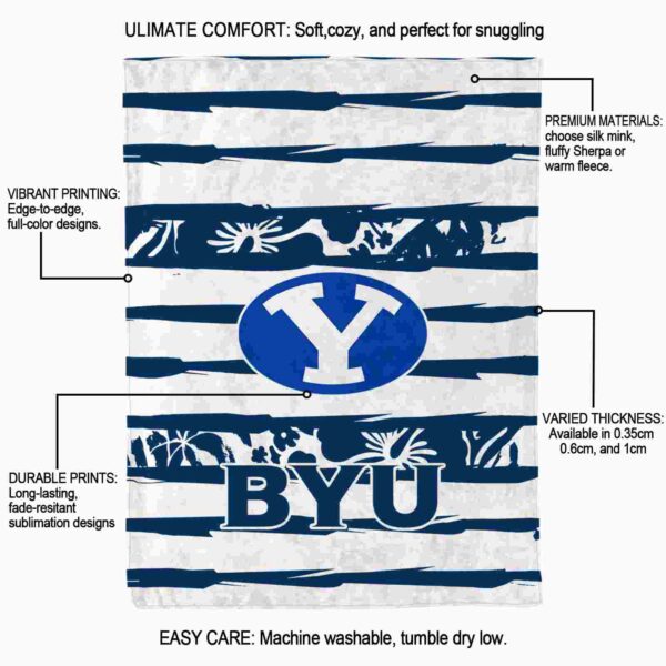 personalized byu cougars floral stripes blue white blanket new arrival