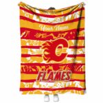 personalized calgary flames floral stripes red white blanket best selling