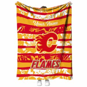 personalized calgary flames floral stripes red white blanket best selling