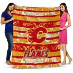 personalized calgary flames floral stripes red white blanket best selling