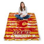 personalized calgary flames floral stripes red white blanket best selling