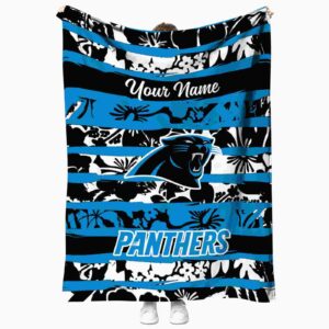 personalized carolina panthers floral stripes blue white blanket best selling