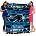 personalized carolina panthers floral stripes blue white blanket fashion forward