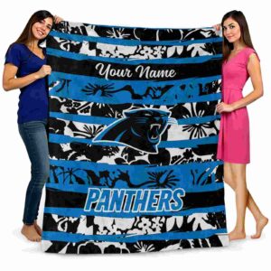 personalized carolina panthers floral stripes blue white blanket fashion forward