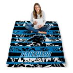 personalized carolina panthers floral stripes blue white blanket high quality