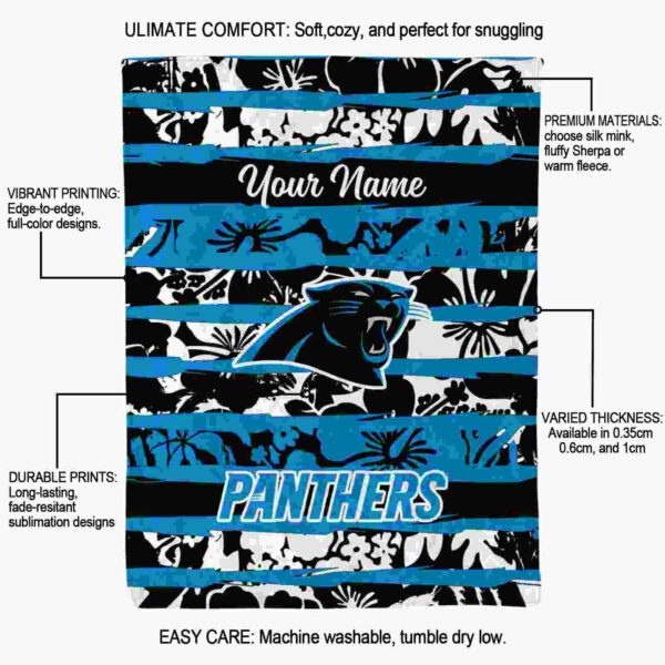 personalized carolina panthers floral stripes blue white blanket new arrival