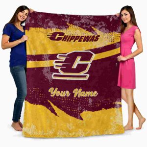 personalized central michigan chippewas grunge streaks maroon blanket fashion forward