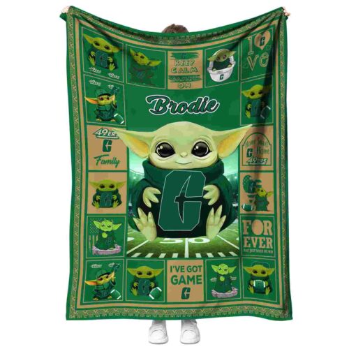 personalized charlotte 49ers baby yoda green blanket best selling