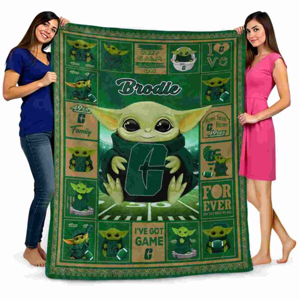personalized charlotte 49ers baby yoda green blanket fashion forward