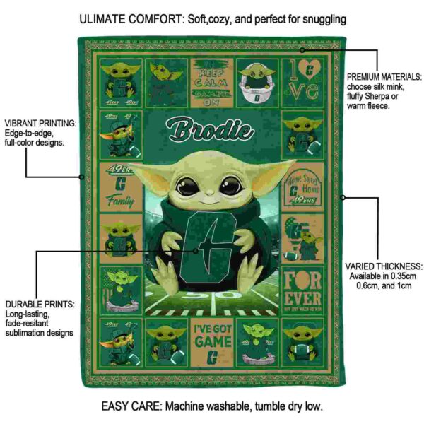 personalized charlotte 49ers baby yoda green blanket new arrival