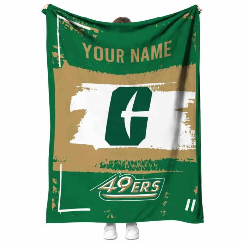 personalized charlotte 49ers paint strokes green white blanket best selling
