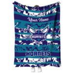 personalized charlotte hornets floral stripes teal white blanket best selling
