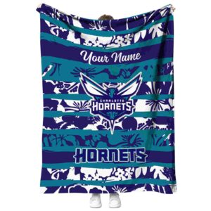 personalized charlotte hornets floral stripes teal white blanket best selling