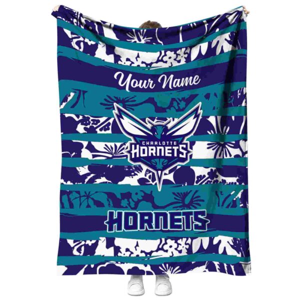 personalized charlotte hornets floral stripes teal white blanket best selling