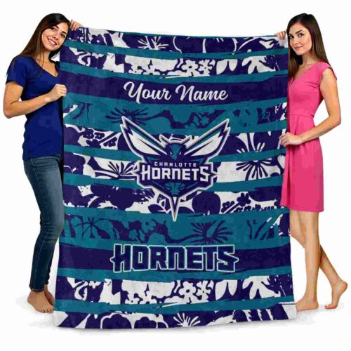 personalized charlotte hornets floral stripes teal white blanket fashion forward