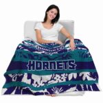 personalized charlotte hornets floral stripes teal white blanket latest model