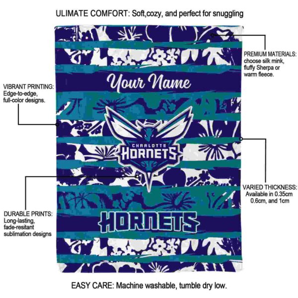 personalized charlotte hornets floral stripes teal white blanket new arrival