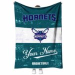 personalized charlotte hornets grunge texture teal white blanket best selling
