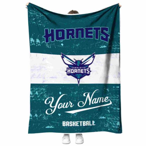 personalized charlotte hornets grunge texture teal white blanket best selling
