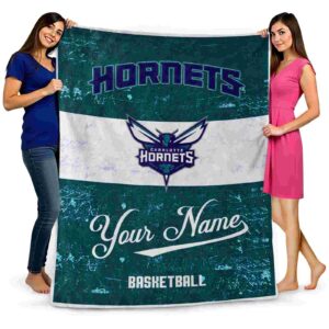 personalized charlotte hornets grunge texture teal white blanket fashion forward