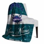 personalized charlotte hornets grunge texture teal white blanket best selling