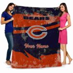 personalized chicago bears grunge streaks blue blanket best selling