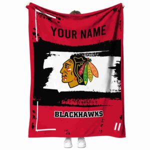 personalized chicago blackhawks paint strokes red white blanket best selling