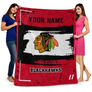 personalized chicago blackhawks paint strokes red white blanket fashion forward