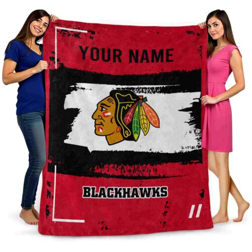 personalized chicago blackhawks paint strokes red white blanket fashion forward