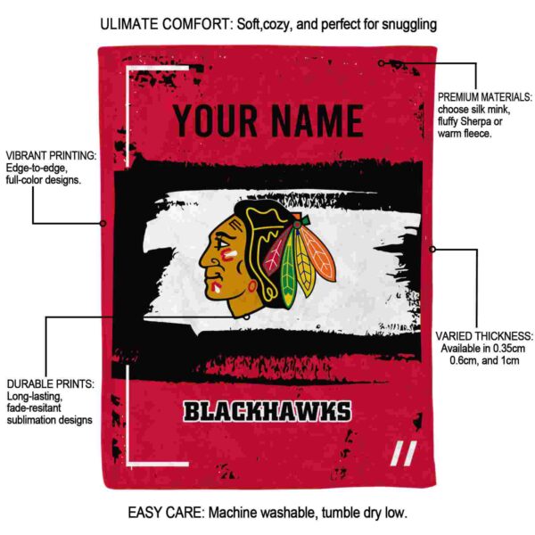 personalized chicago blackhawks paint strokes red white blanket new arrival