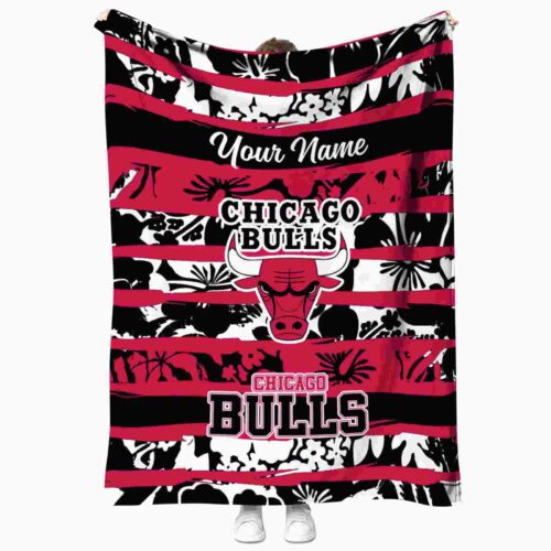 personalized chicago bulls floral stripes red white blanket best selling