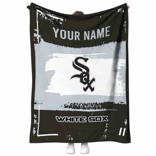personalized chicago white sox paint strokes black white blanket best selling
