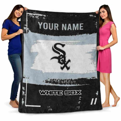 personalized chicago white sox paint strokes black white blanket fashion forward