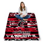 personalized cincinnati bearcats floral stripes red white blanket best selling
