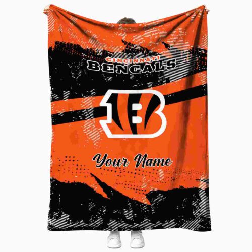 personalized cincinnati bengals grunge streaks orange blanket best selling