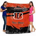 personalized cincinnati bengals grunge streaks orange blanket best selling