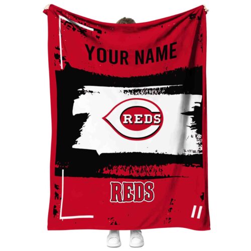 personalized cincinnati reds paint strokes red white blanket best selling
