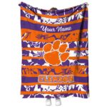 personalized clemson tigers floral stripes orange white blanket best selling