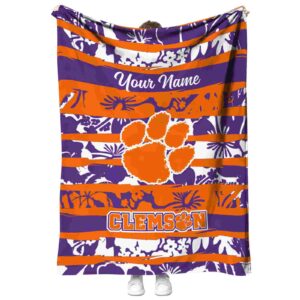 personalized clemson tigers floral stripes orange white blanket best selling