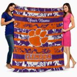 personalized clemson tigers floral stripes orange white blanket best selling