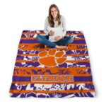 personalized clemson tigers floral stripes orange white blanket best selling