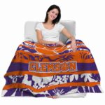 personalized clemson tigers floral stripes orange white blanket best selling