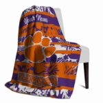 personalized clemson tigers floral stripes orange white blanket best selling