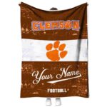 personalized clemson tigers grunge texture orange white blanket best selling