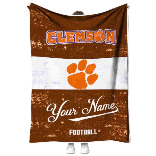 personalized clemson tigers grunge texture orange white blanket best selling