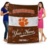 personalized clemson tigers grunge texture orange white blanket best selling