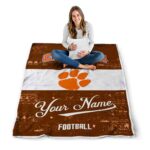 personalized clemson tigers grunge texture orange white blanket best selling