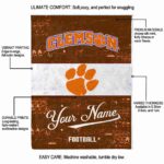 personalized clemson tigers grunge texture orange white blanket best selling